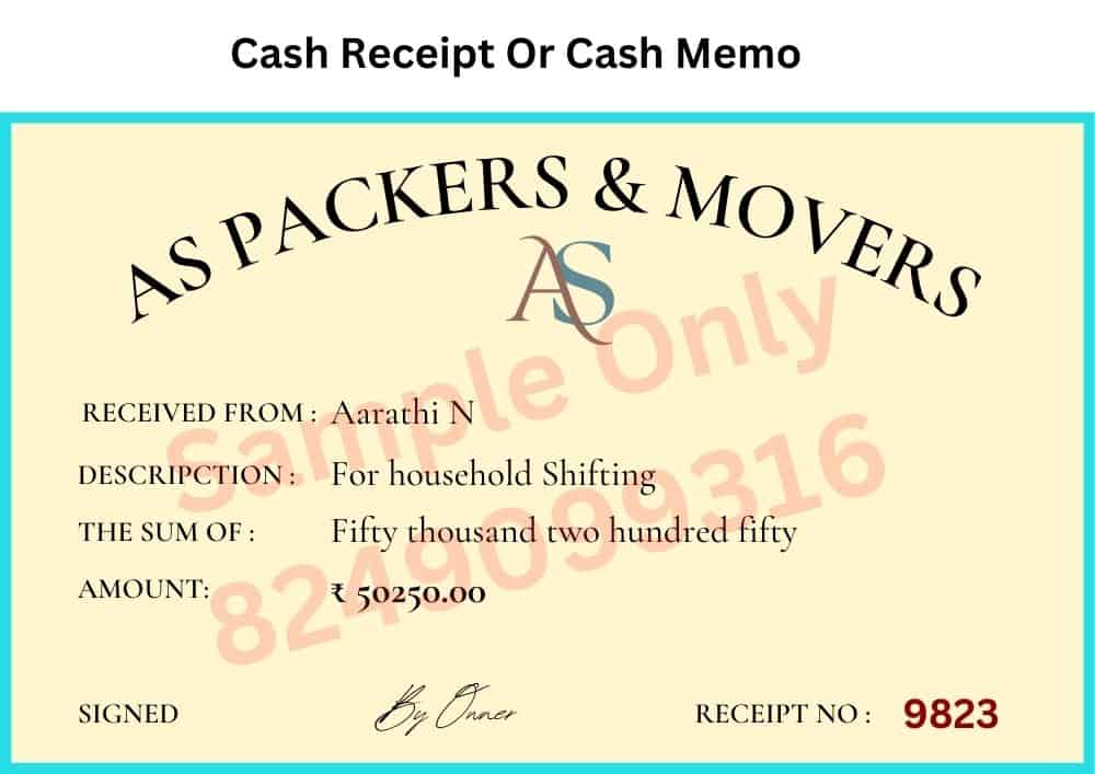 sample copy of a packers and movers cash memo