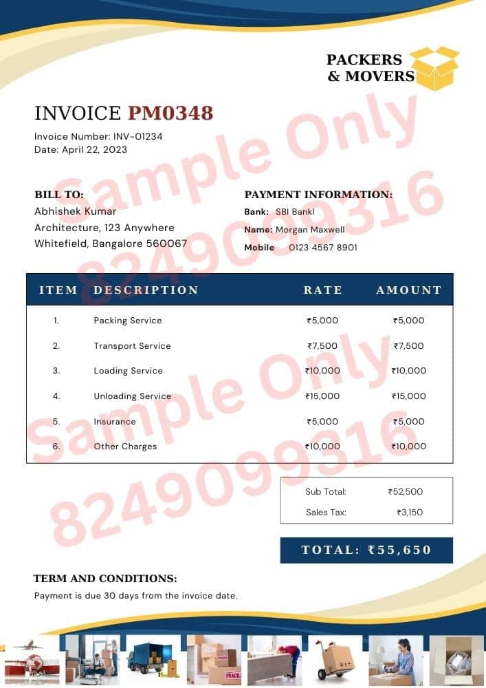 sample copy of a packers and movers bill