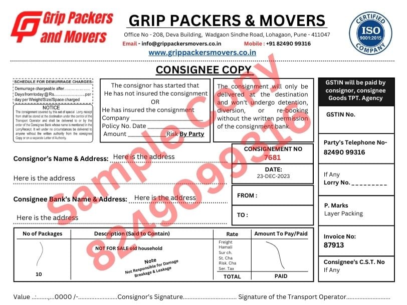 sample of packers and movers cilty
